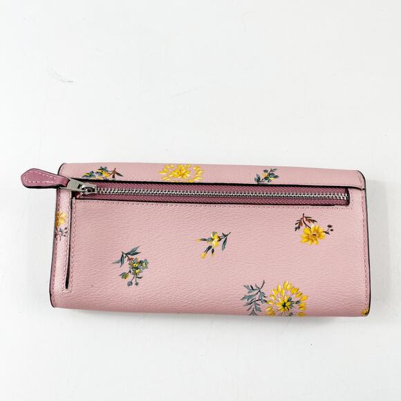 Coach Soft Coated Canvas Flap Envelope Wallet Floral Print Pink - Picture 3 of 7
